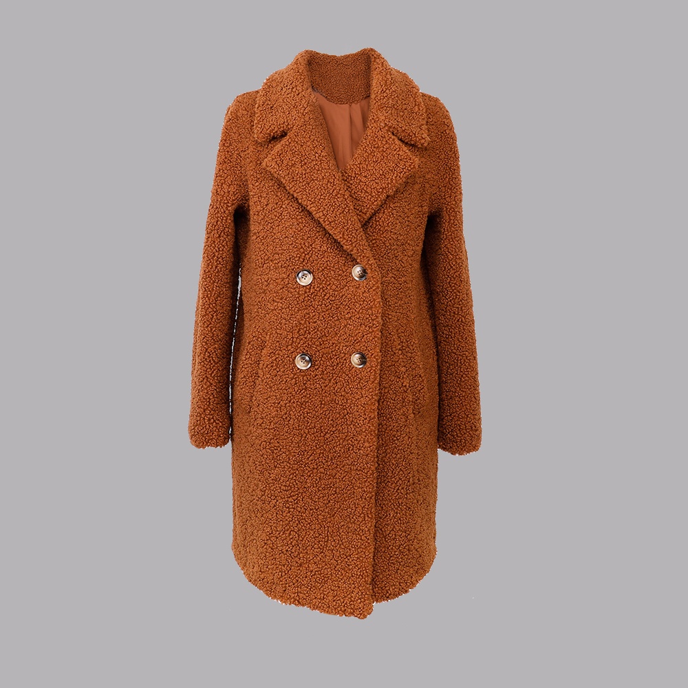 人造毛翻領(lǐng)長款外套