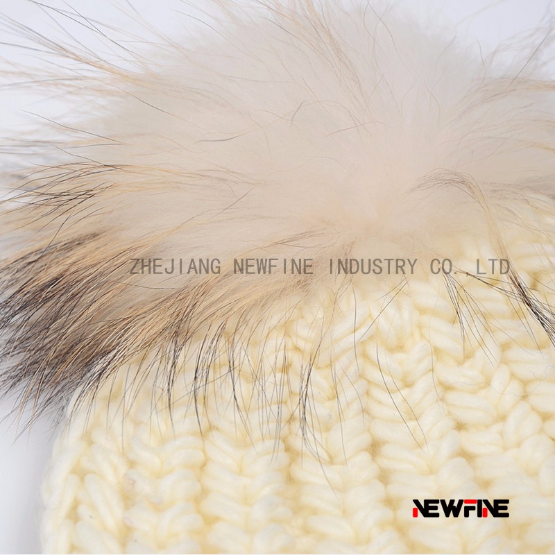 粗針織真貉子毛球保暖柔軟女士帽子