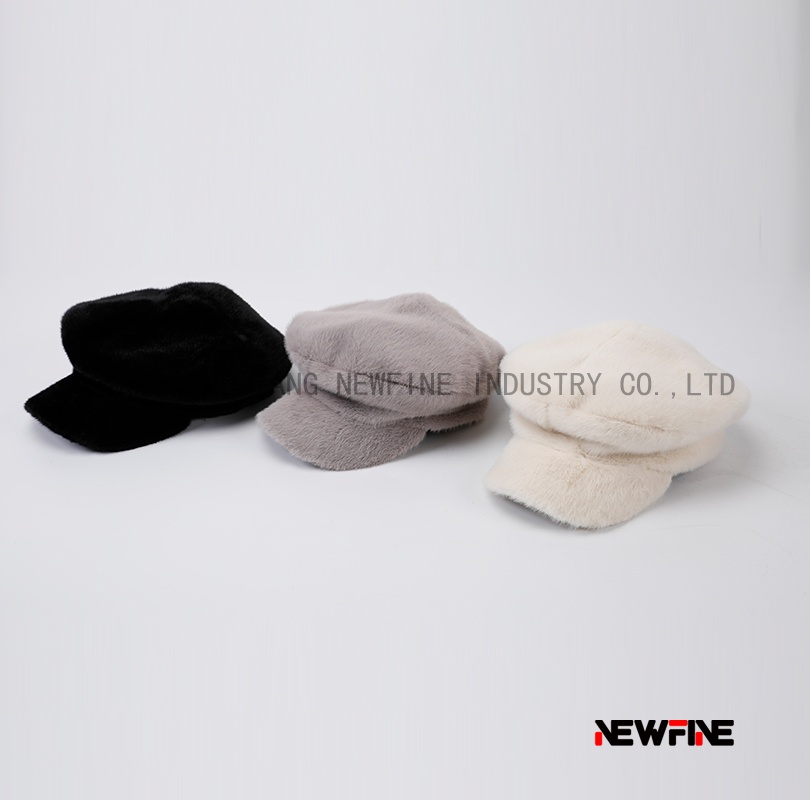 女式貂絨仿皮草時尚鴨舌帽